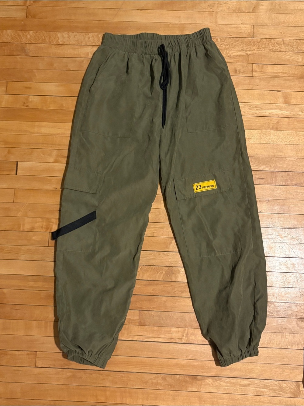 SHEIN Olive Green Cargo Jogger Pants with Black Drawstring